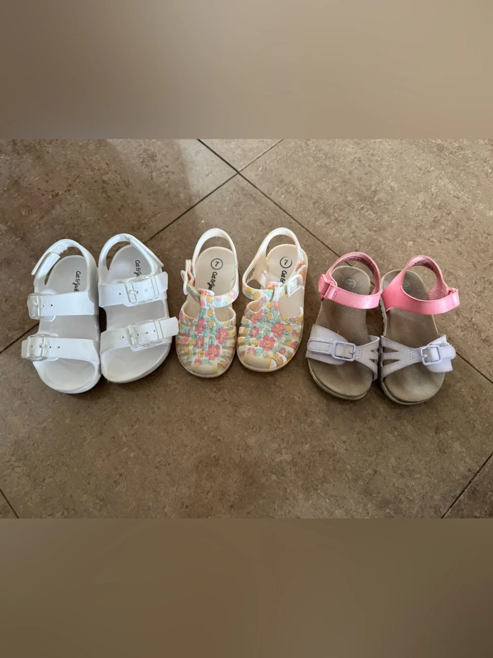 BUNDLE - Girls Sandal Trio - White, Floral, and Pink Casual Sandals